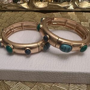 Gold and Green Stone Bangle Set